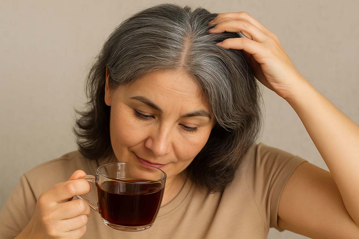 Graue Haare mit schwarzem Tee abdunkeln – so einfach geht’s
